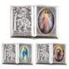 Plaque auto forme livre H. 2,5 x 3,7 cm en metal de saint Christophe avec resine des saints..