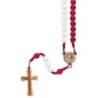 Chapelet du Jubilé 2025 Pèlerins de l'Esperance sur corde grains rond en verre, blanc et rouge Ø 7 mm avec croix en bois