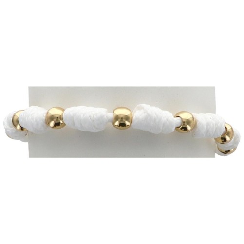 Bracelet dizainier sur corde réglable, grains dorés Ø 5 mm et croix