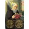 Carte priere plastifiee avec poincon dore imitation medaille H.8.5 x 5.4 cm, plusieurs saints..