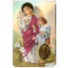 Carte priere plastifiee avec poincon dore imitation medaille H.8.5 x 5.4 cm, plusieurs saints..