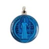 Medaille metal couleur argentee de saint Benoit avec resine bleue sur les 2 faces, plusieurs tailles.
