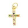 Croix de cou en métal couleur dorée avec pierres OZ multicolore serties H. 1,2 cm.