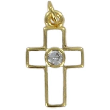 Croix de cou en metal couleur doree emaille avec centre pierres OZ H. 1,5 cm..