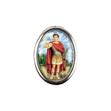 Plaque auto forme ovale H. 3,8 cm en metal avec resine, plusieurs saints.
