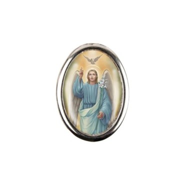 Plaque auto forme ovale H. 3,8 cm en metal avec resine, plusieurs saints.