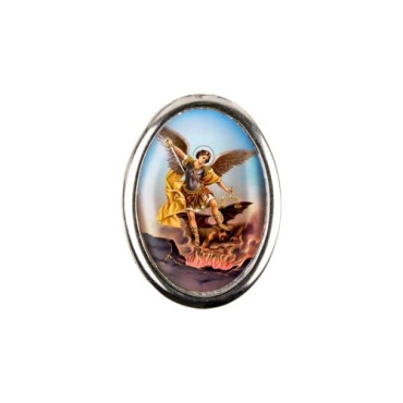 Plaque auto forme ovale H. 3,8 cm en metal avec resine, plusieurs saints.