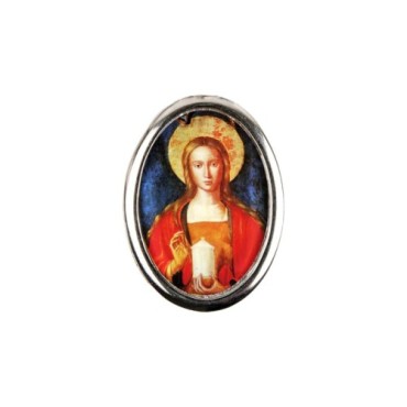 Plaque auto forme ovale H. 3,8 cm en metal avec resine, plusieurs saints.