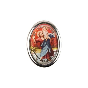 Plaque auto forme ovale H. 3,8 cm en metal avec resine, plusieurs saints.