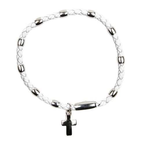 Bracelet dizainier tissu torsade fermoir aimanté, avec croix métal.