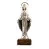 Statue en métal sur socle bois de la Vierge Miraculeuse, Hauteur 11 cm....