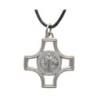 Pendentif sur cordon + fermoir, croix avec médaille saint Benoit 2,4 cm.