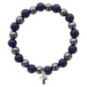 Bracelet sur elastique en hematite et pierre naturelle ou synthetique Ø 7 mm avec croix..