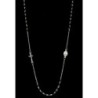 Collier chaine couleur argentée L. 50 cm avec croix et médaille V.Miraculeuse, grains semi cristal Ø 3 mm, livre boite.