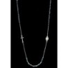 Collier chaine couleur argentée L. 50 cm avec croix et médaille V.Miraculeuse, grains semi cristal Ø 3 mm, livre boite.