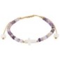 Bracelet sur corde réglable grains de forme cylindrique avec croix et coeur en coquille naturelle.