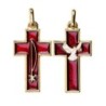 Croix de cou double face Colombe / PAX, en métal doré, émaillée 2 couleurs – Hauteur 3,5 cm