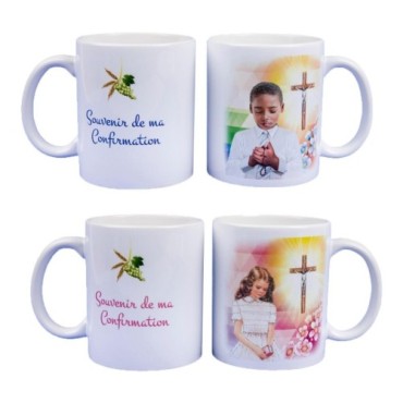 Mug blanc en ceramique texte: Souvenir de ma confirmation H.9.5 Ø 8 cm..