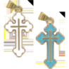 Croix de cou orthodoxe en metal couleur doree emaille H. 2,5 cm..
