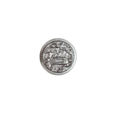 Mini plaque auto Ø 2.5 cm en metal couleur argentee. Plusieurs saints..