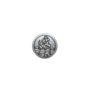 Mini plaque auto Ø 2.5 cm en metal couleur argentee. Plusieurs saints..