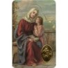 Carte priere plastifiee avec poincon dore imitation medaille H.8.5 x 5.4 cm, plusieurs saints..