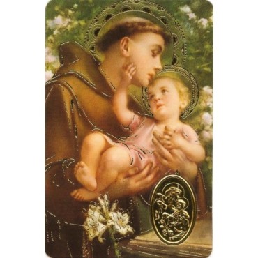 Carte priere plastifiee avec poincon dore imitation medaille H.8.5 x 5.4 cm, plusieurs saints.
