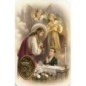 Carte priere plastifiee avec poincon dore imitation medaille H.8.5 x 5.4 cm, plusieurs saints.