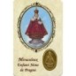 Carte priere plastifiee avec poincon dore imitation medaille H.8.5 x 5.4 cm, plusieurs saints.