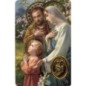 Carte priere plastifiee avec poincon dore imitation medaille H.8.5 x 5.4 cm, plusieurs saints.