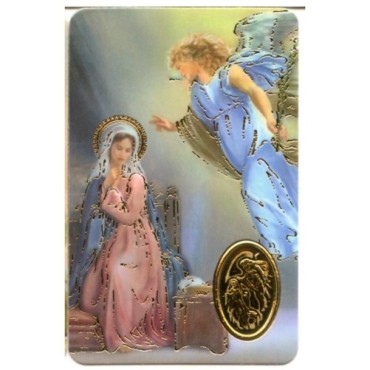 Carte priere plastifiee avec poincon dore imitation medaille H.8.5 x 5.4 cm, plusieurs saints.