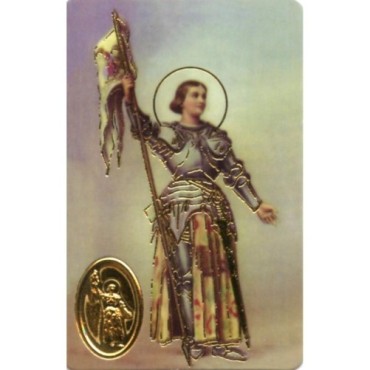 Carte priere plastifiee avec poincon dore imitation medaille H.8.5 x 5.4 cm, plusieurs saints.