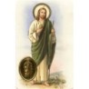 Carte priere plastifiee avec poincon dore imitation medaille H.8.5 x 5.4 cm, plusieurs saints..