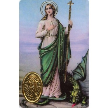 Carte priere plastifiee avec poincon dore imitation medaille H.8.5 x 5.4 cm, plusieurs saints.