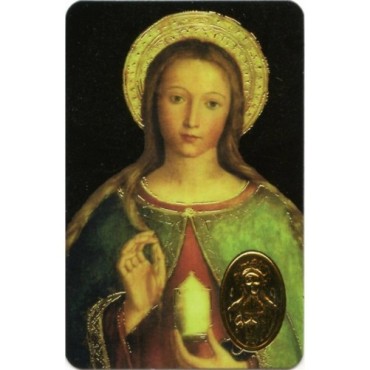 Carte priere plastifiee avec poincon dore imitation medaille H.8.5 x 5.4 cm, plusieurs saints.