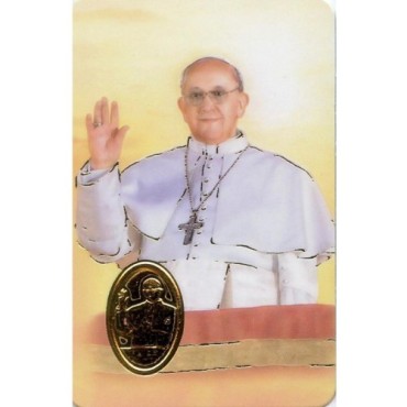 Carte priere plastifiee avec poincon dore imitation medaille H.8.5 x 5.4 cm, plusieurs saints.