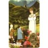 Carte priere plastifiee avec poincon dore imitation medaille H.8.5 x 5.4 cm, plusieurs saints..