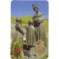 Carte priere plastifiee avec poincon dore imitation medaille H.8.5 x 5.4 cm, plusieurs saints.
