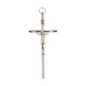 Crucifix forme tube en métal couleur argentée avec Christ - H. 10 cm..