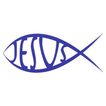 Autocollant transparent 7.5 x 15 cm poisson texte Jesus, plusieurs couleurs..