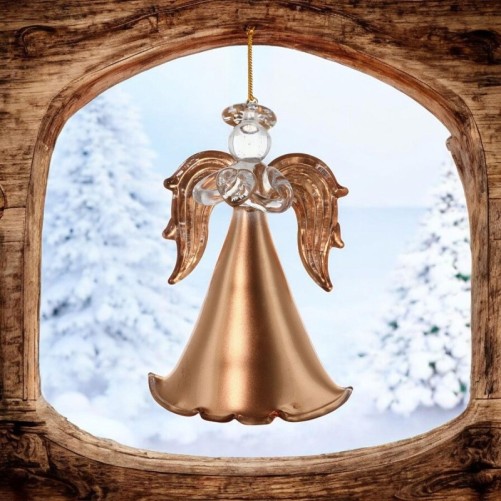 Ange en verre doré. Hauteur 9 cm. Série de 3 anges assortis, livrés en boîte individuelle.