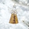 Ange en verre avec robe pailletée dorée. Hauteur 4,5 cm. Série de 6 anges assortis