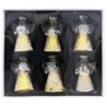 Ange en verre avec robe pailletée dorée. Hauteur 4,5 cm. Série de 6 anges assortis