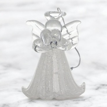 Ange en verre robe sablee avec coeur couleur H. 4,5 cm, SERIE DE 6 ANGES ASSORTIS.