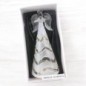Ange en verre en priere robe lumineuse LED opaque et transparente decoree avec des motifs geometriques H. 15 cm livre en boite.