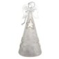Ange en verre en prière, robe LED lumineuse opaque et transparente décorée d’étoiles. H. 15 cm. Livré en boîte.