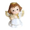 Petit ange en résine avec cœur couleur dorée et blanche H. 4 cm.