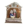 Nativité lumineuse en résine avec cabane bois à poser ou à suspendre H. 14.3 cm.