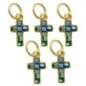 Croix de cou, petit modèle, couleur dorée et intérieur couleur bleu/vert nacre, H. 1,2 cm. LOT DE 5.