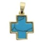 Croix de cou carrée couleur dorée, facette style turquoise, H. 1,5 cm. LOT DE 5.
